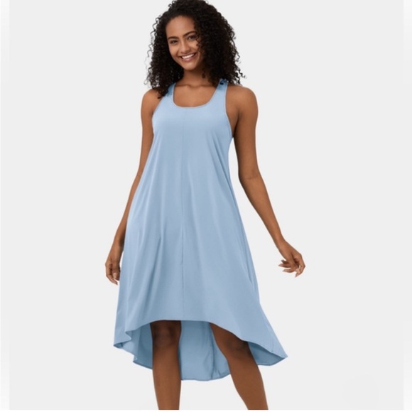 HALARA Dresses & Skirts - HALARA BREEZEFUL RACER BACK WITH POCKETS HI LOW MIDI DRESS LIGHT BLUE SZ XL